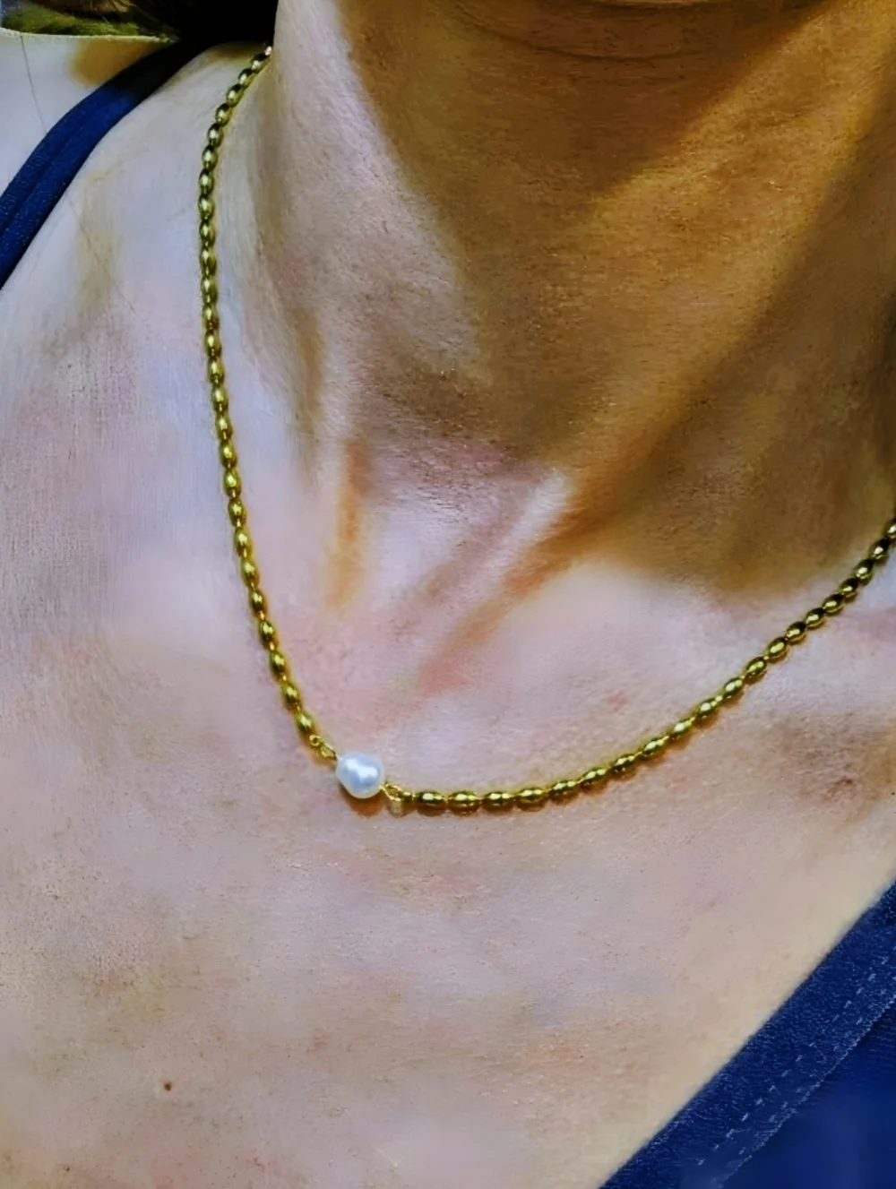 18k gp bean necklace with real freshwater pearl; 15.75" w/a 1.97" extender; nwot - Picture 5 of 10